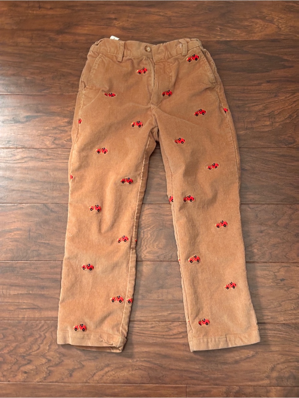 Kids Brown Corduroy Pants with Red Car Embroidery size 6 unisex